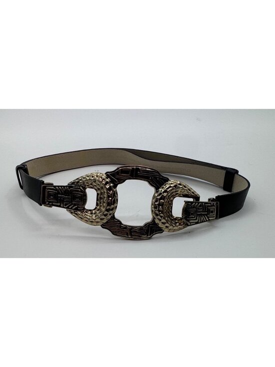 Chico's Accessories - Chicos Genuine Leather Black Belt With Gold-Tone Hammered Circle Buckle Accent